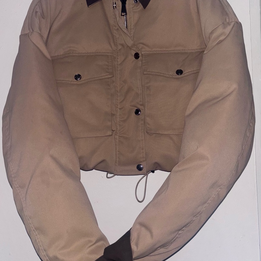 Missguided + Tan Bomber Jacket with Brown Accents